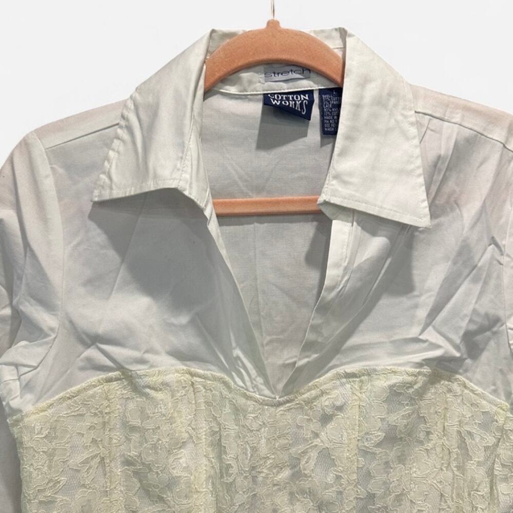 Vintage Y2K Cotton Works Lace Corset Office Siren Top White Large - Picture 7 of 10